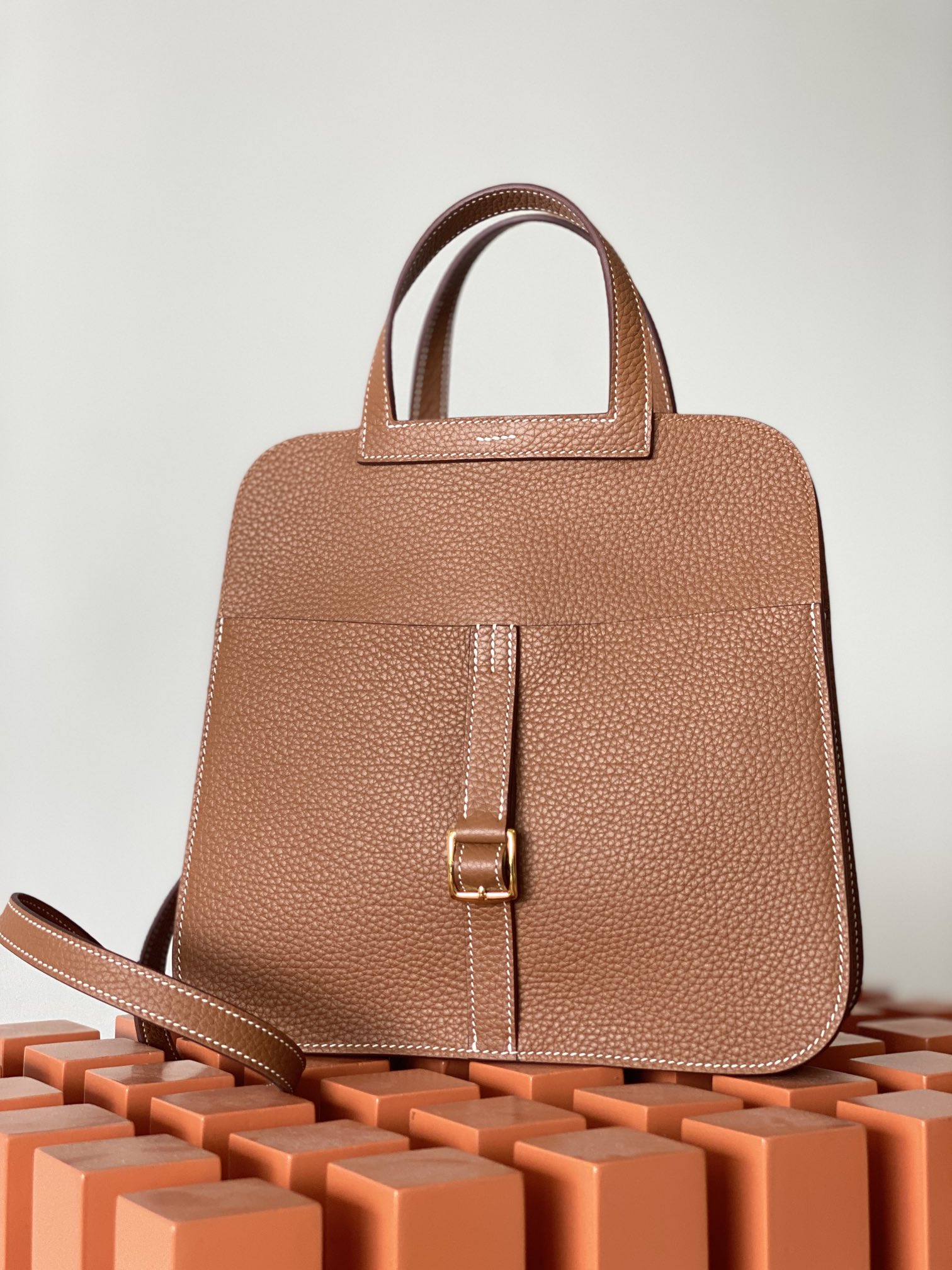 에르메스 투톤 할잔백25 브라운 금장 버클